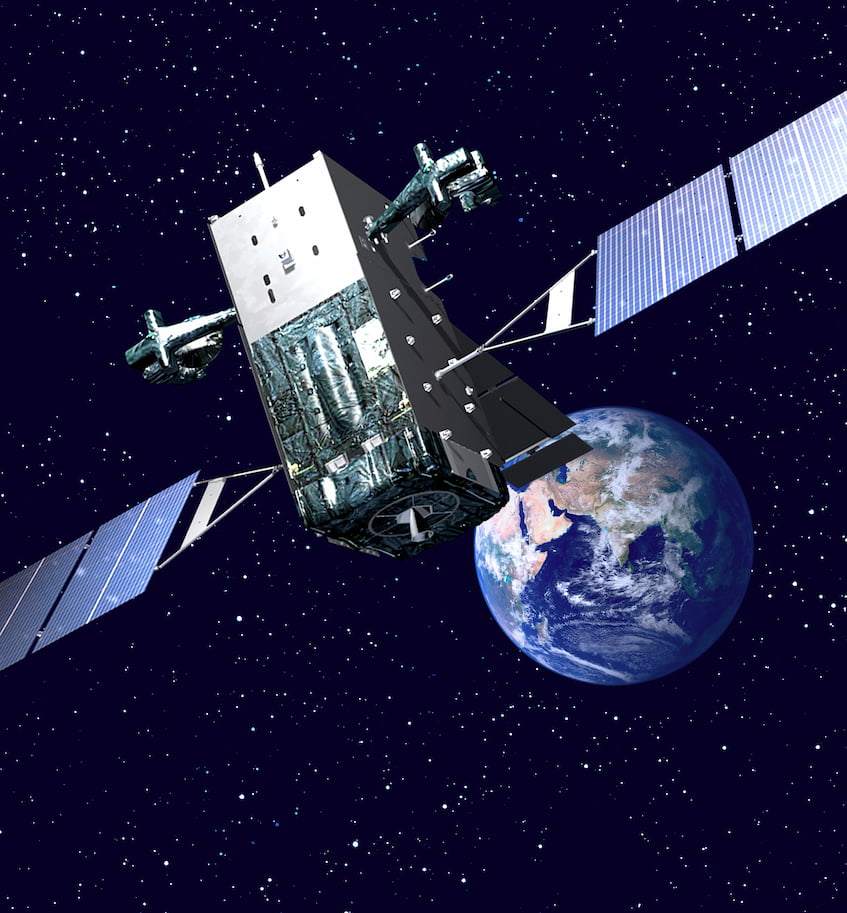 Artist's rendering of a SBIRS satellite in orbit above Earth
